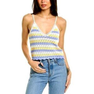 French Connection Sweater Women Small White Ladder Stitch Crochet Crop Tank‎ Top